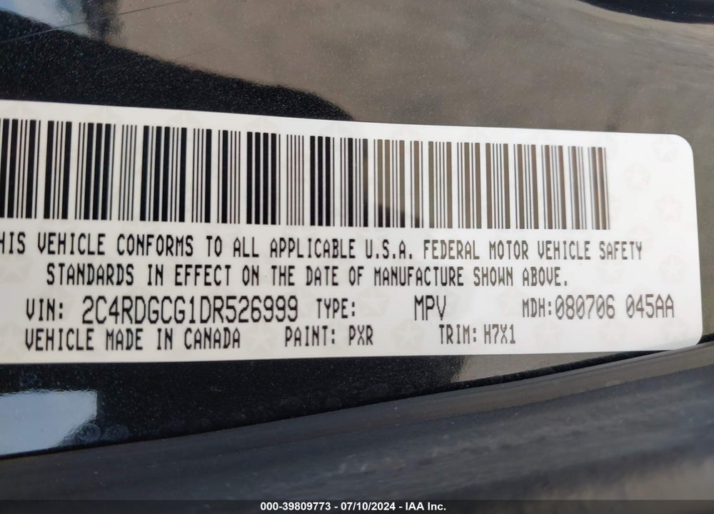 2013 DODGE GRAND CARAVAN SXT VIN: 2C4RDGCG1DR526999