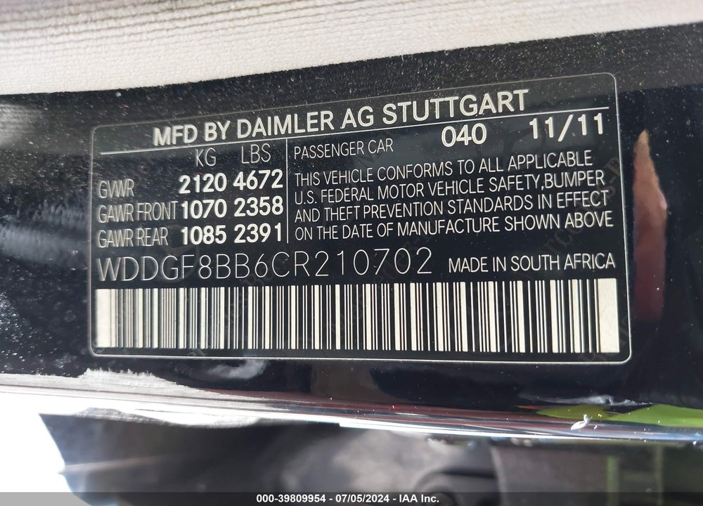 2012 MERCEDES-BENZ C 300 LUXURY 4MATIC/SPORT 4MATIC VIN: WDDGF8BB6CR210702