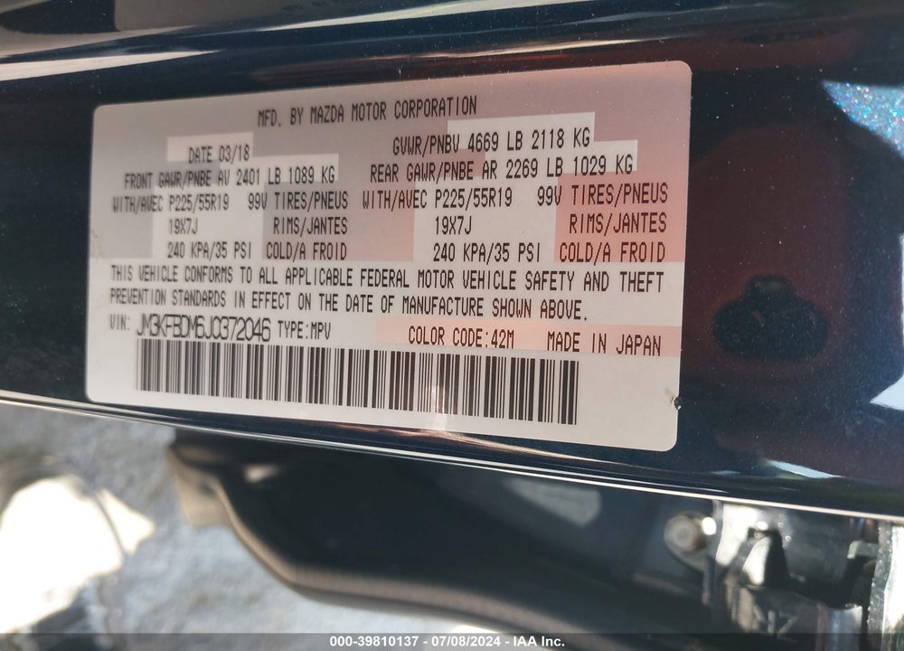 2018 MAZDA CX-5 GRAND TOURING VIN: JM3KFBDM6J0372046