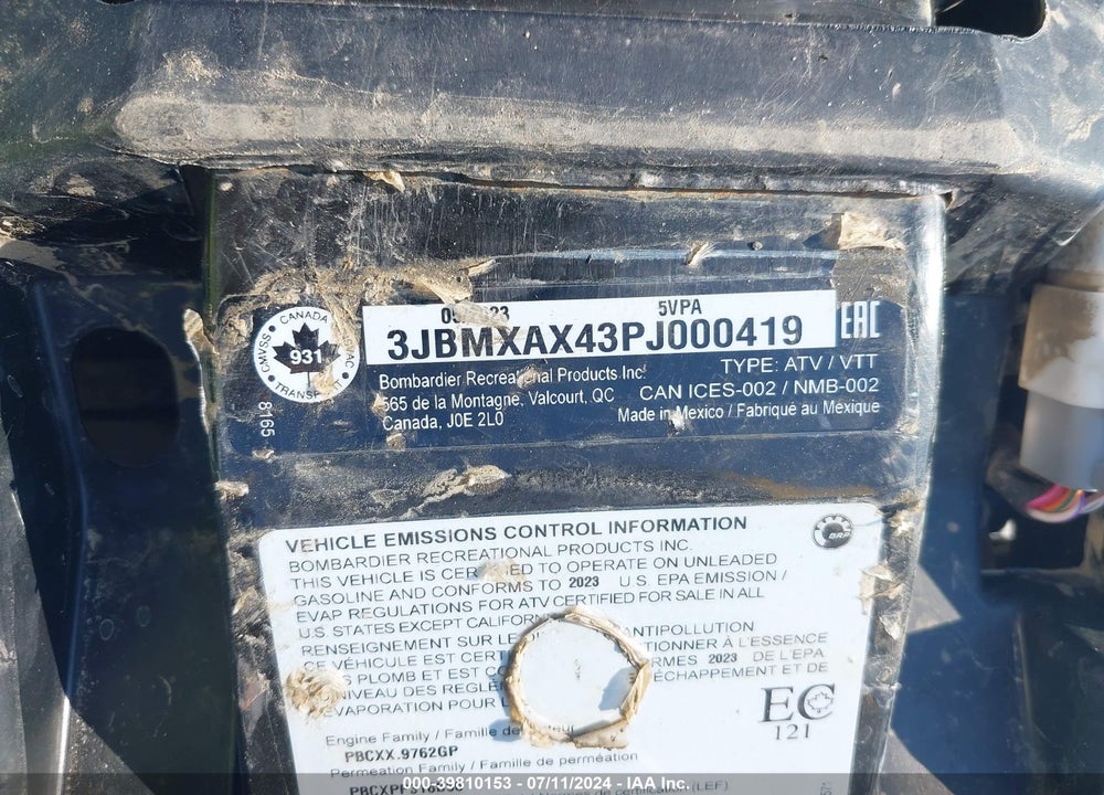 2023 CAN-AM RENEGADE X XC 1000R VIN: 3JBMXAX43PJ000419