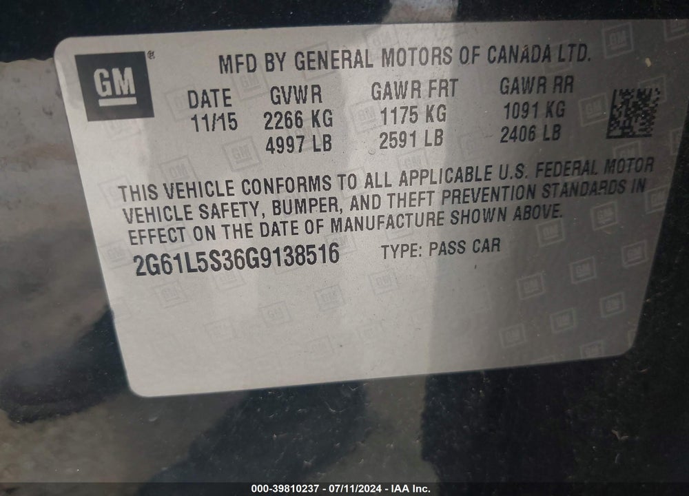 2016 CADILLAC XTS STANDARD VIN: 2G61L5S36G9138516