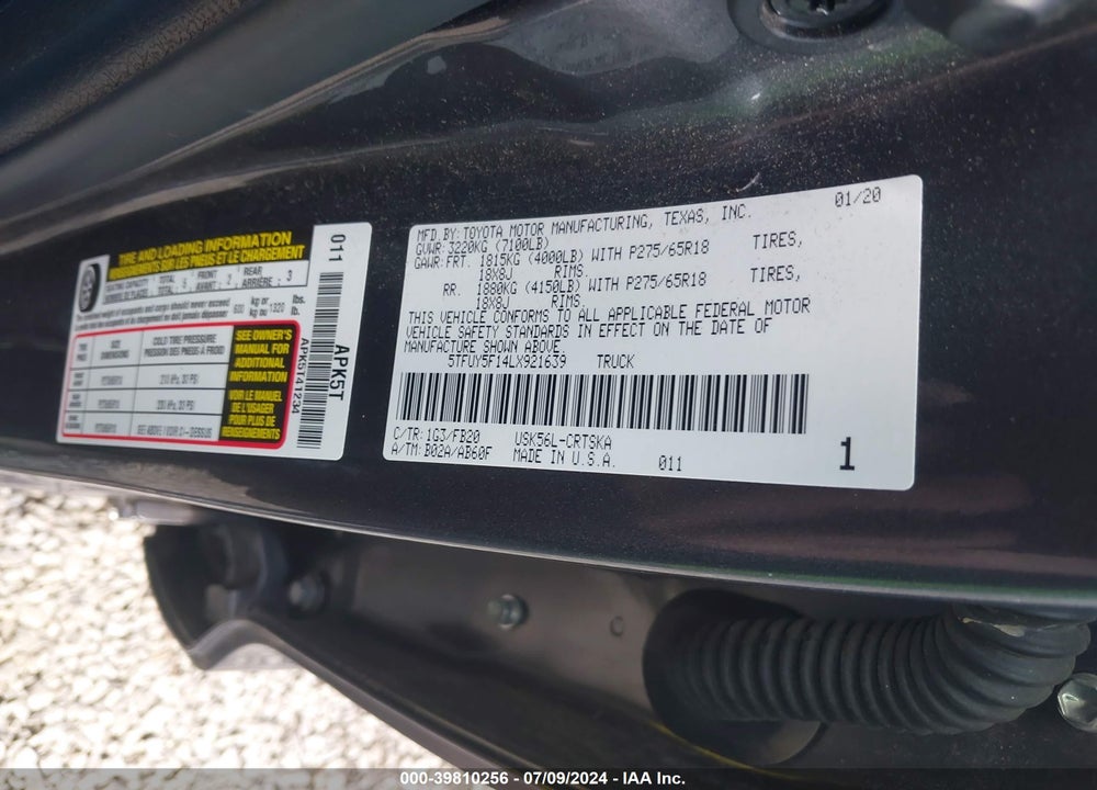 2020 TOYOTA TUNDRA SR5 VIN: 5TFUY5F14LX921639