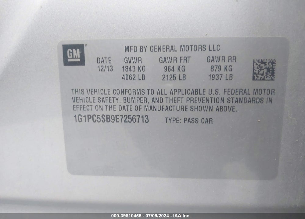 2014 CHEVROLET CRUZE 1LT AUTO VIN: 1G1PC5SB9E7256713