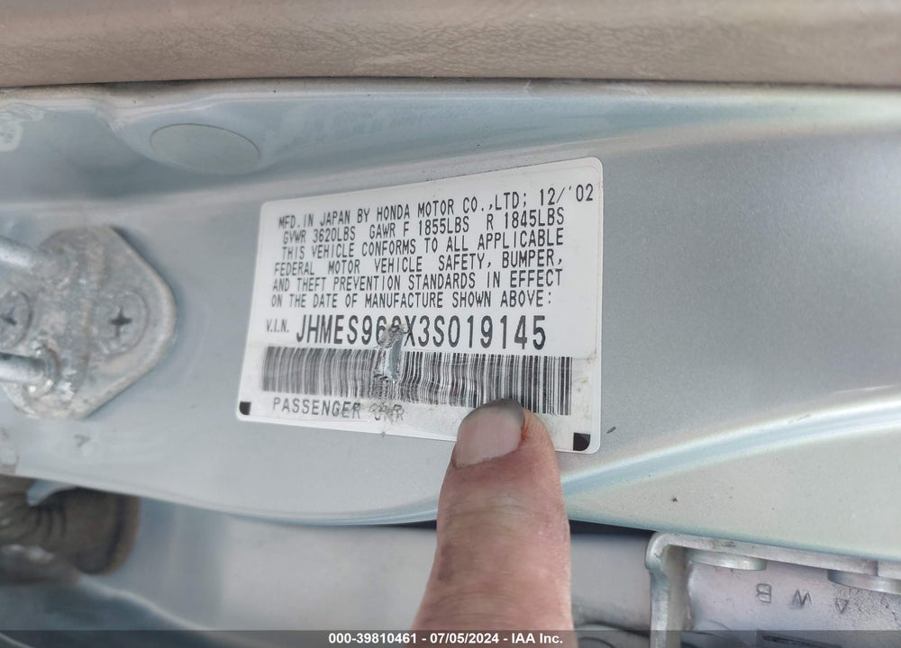 2003 HONDA CIVIC HYBRID VIN: JHMES966X3S019145