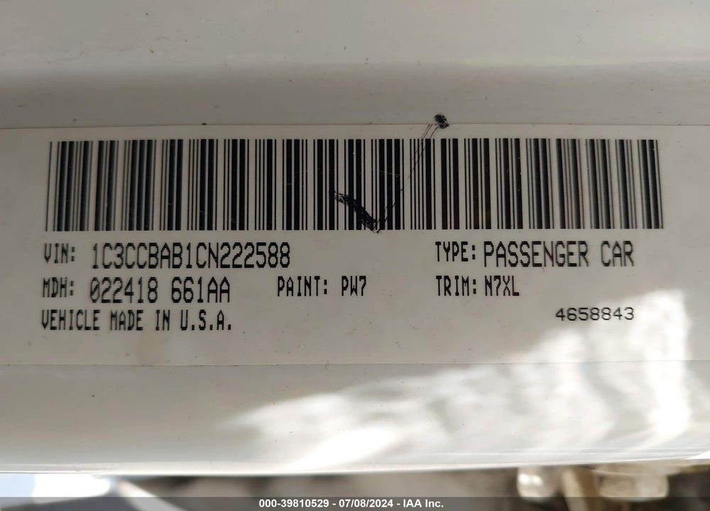 2012 CHRYSLER 200 LX VIN: 1C3CCBAB1CN222588