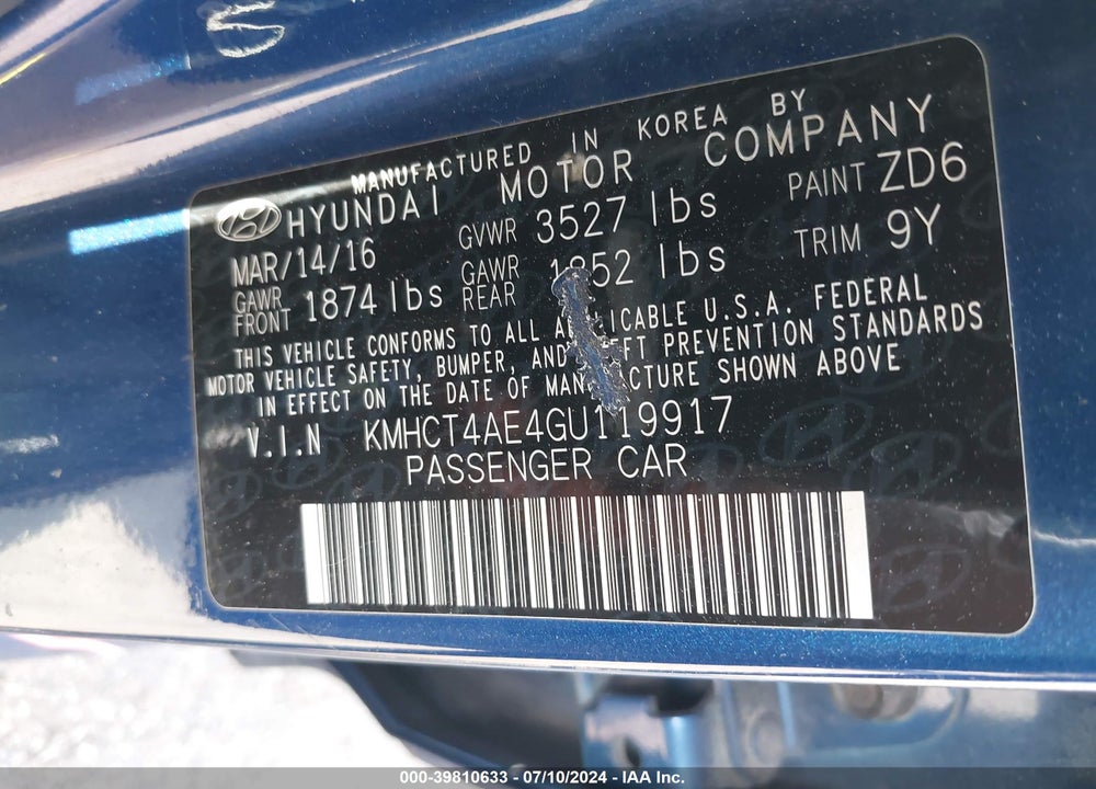 2016 HYUNDAI ACCENT SE VIN: KMHCT4AE4GU119917