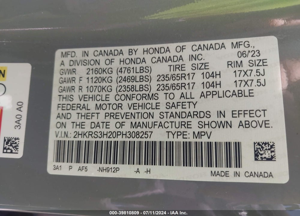 2023 HONDA CR-V LX 2WD VIN: 2HKRS3H20PH308257