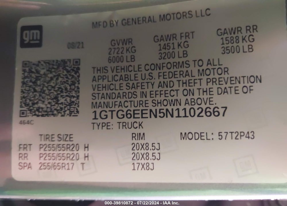 2022 GMC CANYON 4WD SHORT BOX DENALI VIN: 1GTG6EEN5N1102667