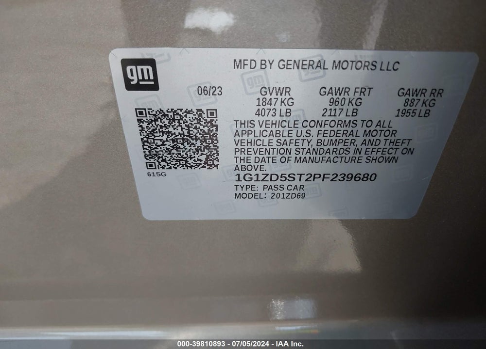 2023 CHEVROLET MALIBU FWD 1LT VIN: 1G1ZD5ST2PF239680