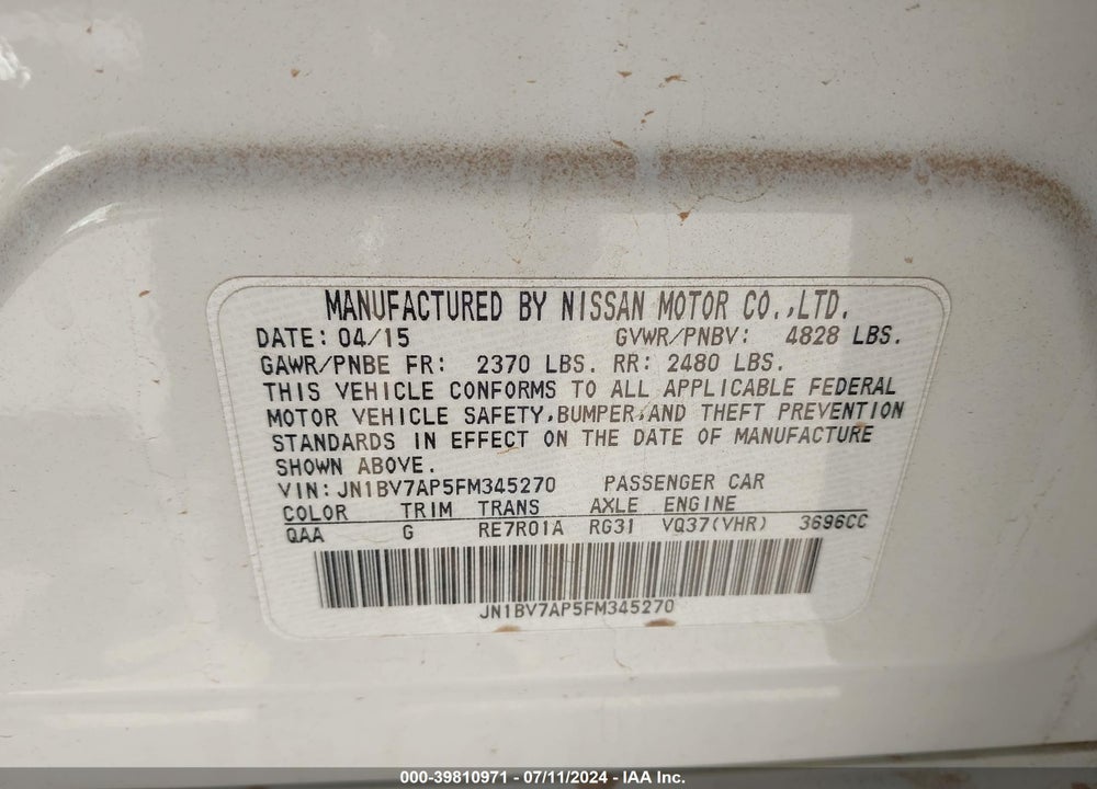 2015 INFINITI Q50 VIN: JN1BV7AP5FM345270