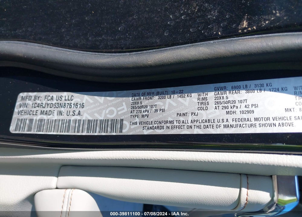 2022 JEEP GRAND CHEROKEE 4XE OVERLAND 4X4 VIN: 1C4RJYD63N8761616