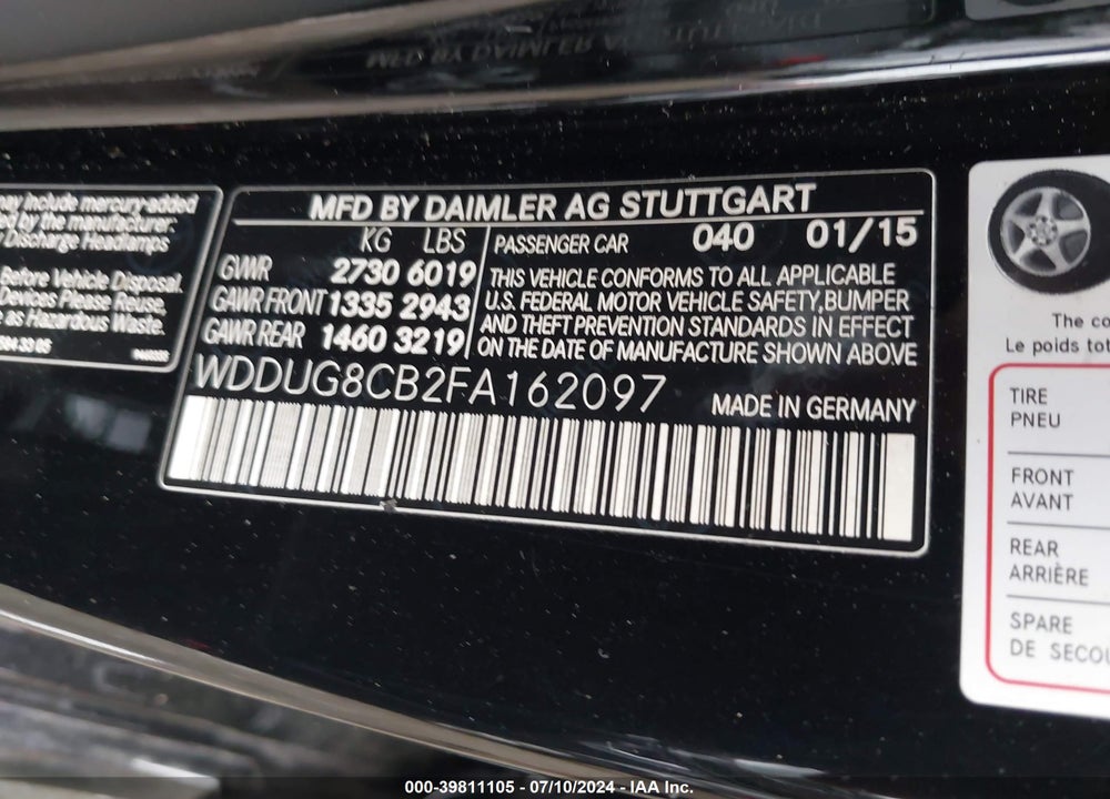 2015 MERCEDES-BENZ S 550 VIN: WDDUG8CB2FA162097