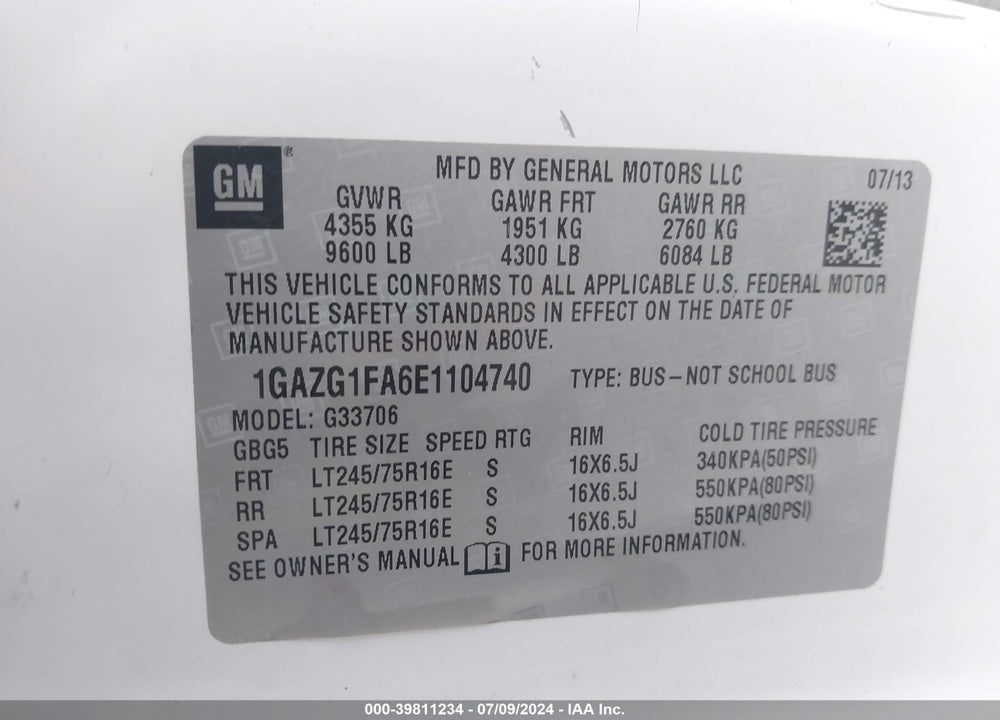 2014 CHEVROLET EXPRESS 3500 LT VIN: 1GAZG1FA6E1104740
