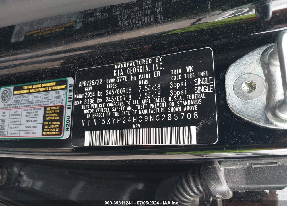 2022 KIA TELLURIDE LX VIN: 5XYP24HC9NG283708