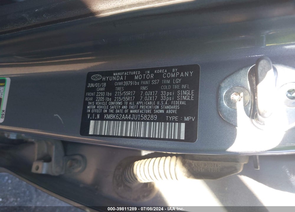 2018 HYUNDAI KONA SEL VIN: KM8K62AA4JU158289
