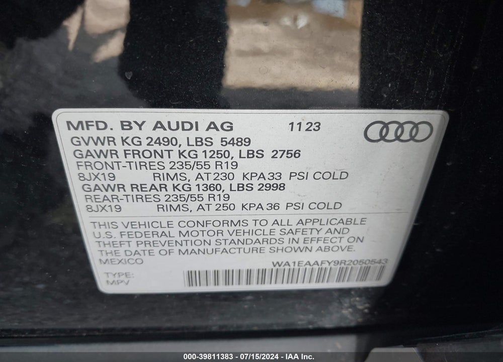 2024 AUDI Q5 PREMIUM PLUS 45 TFSI S LINE QUATTRO VIN: WA1EAAFY9R2050543