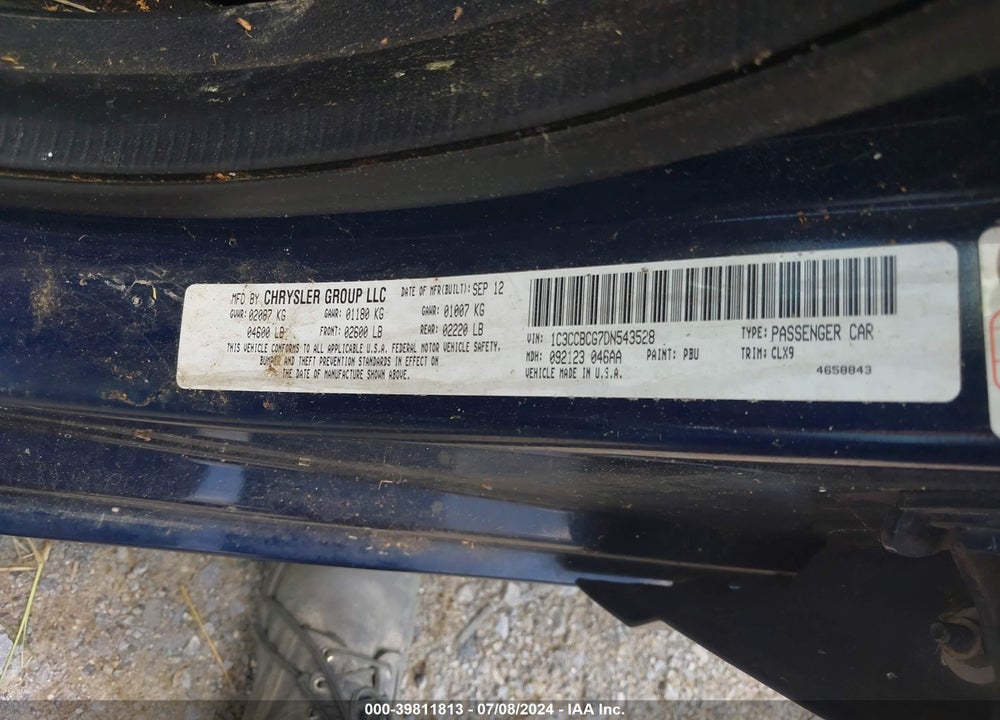 2013 CHRYSLER 200 LIMITED VIN: 1C3CCBCG7DN543528