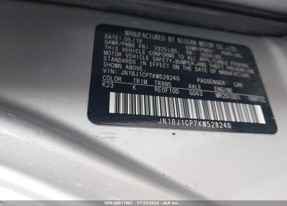 2019 NISSAN ROGUE SPORT VIN: JN1BJ1CP7KW528240