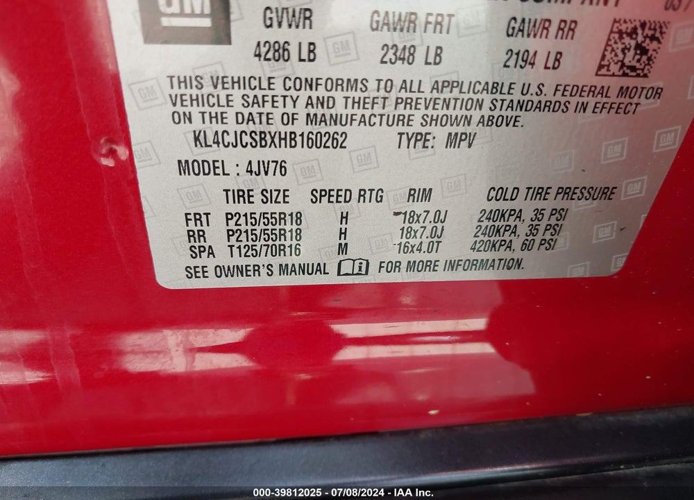 2017 BUICK ENCORE ESSENCE VIN: KL4CJCSBXHB160262
