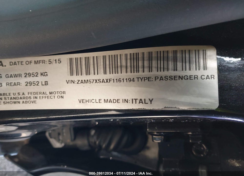 2015 MASERATI GHIBLI VIN: ZAM57XSAXF1161194