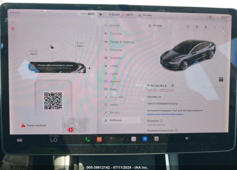 2019 TESLA MODEL 3 LONG RANGE/PERFORMANCE VIN: 5YJ3E1EB8KF513872