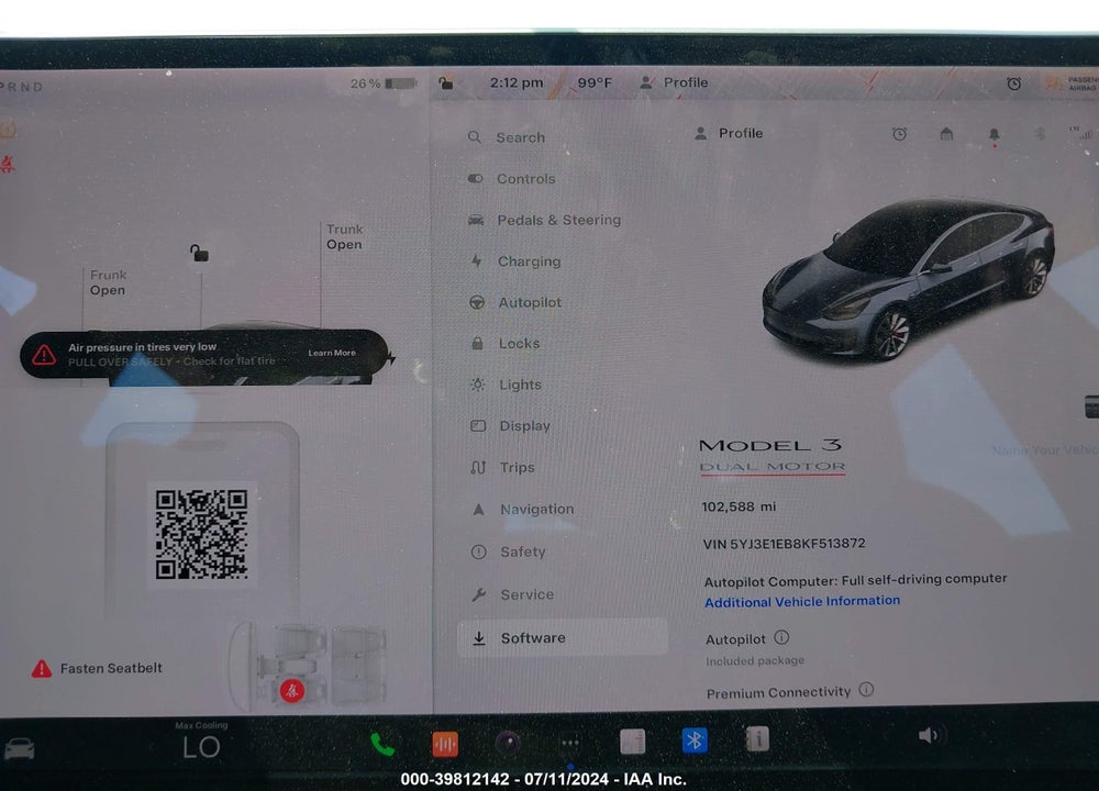 2019 TESLA MODEL 3 LONG RANGE/PERFORMANCE VIN: 5YJ3E1EB8KF513872