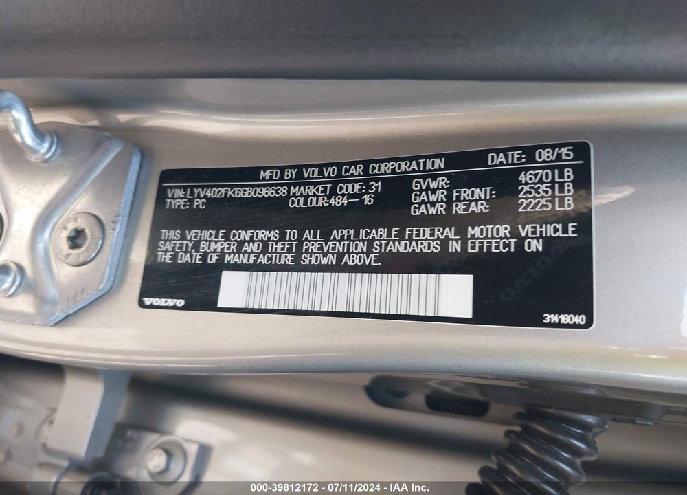 2016 VOLVO S60 INSCRIPTION T5 DRIVE-E PREMIER VIN: LYV402FK6GB096638