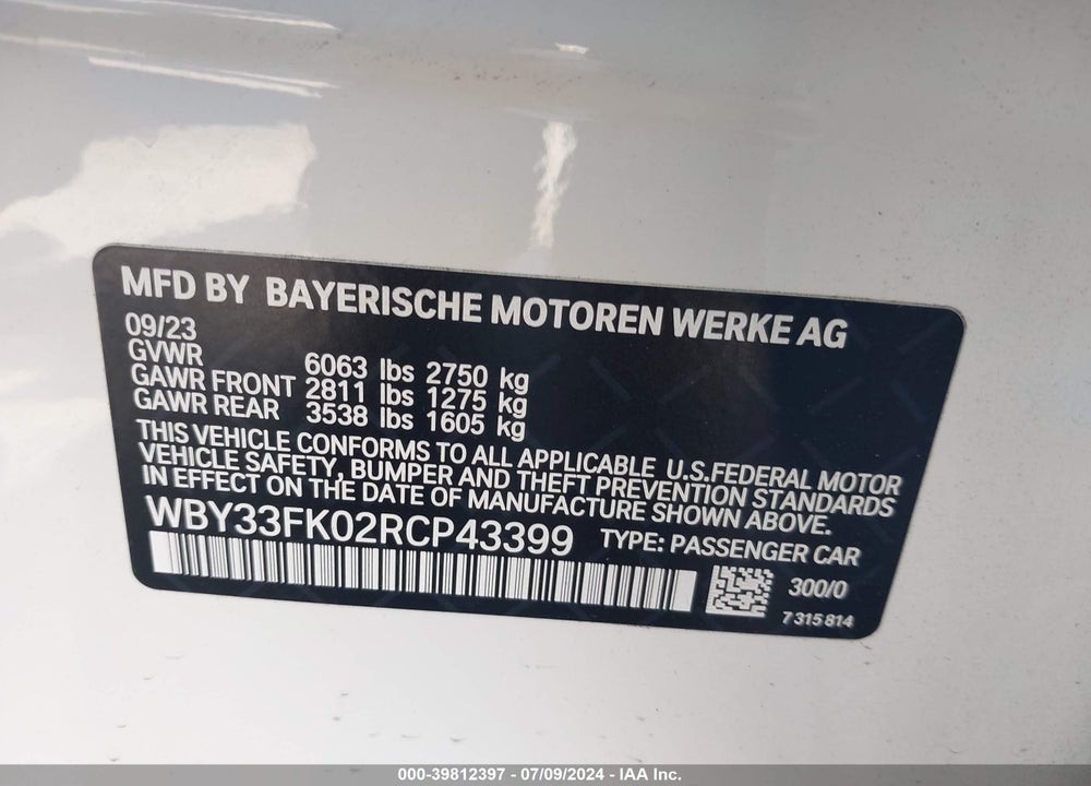 2024 BMW I5 EDRIVE40 VIN: WBY33FK02RCP43399