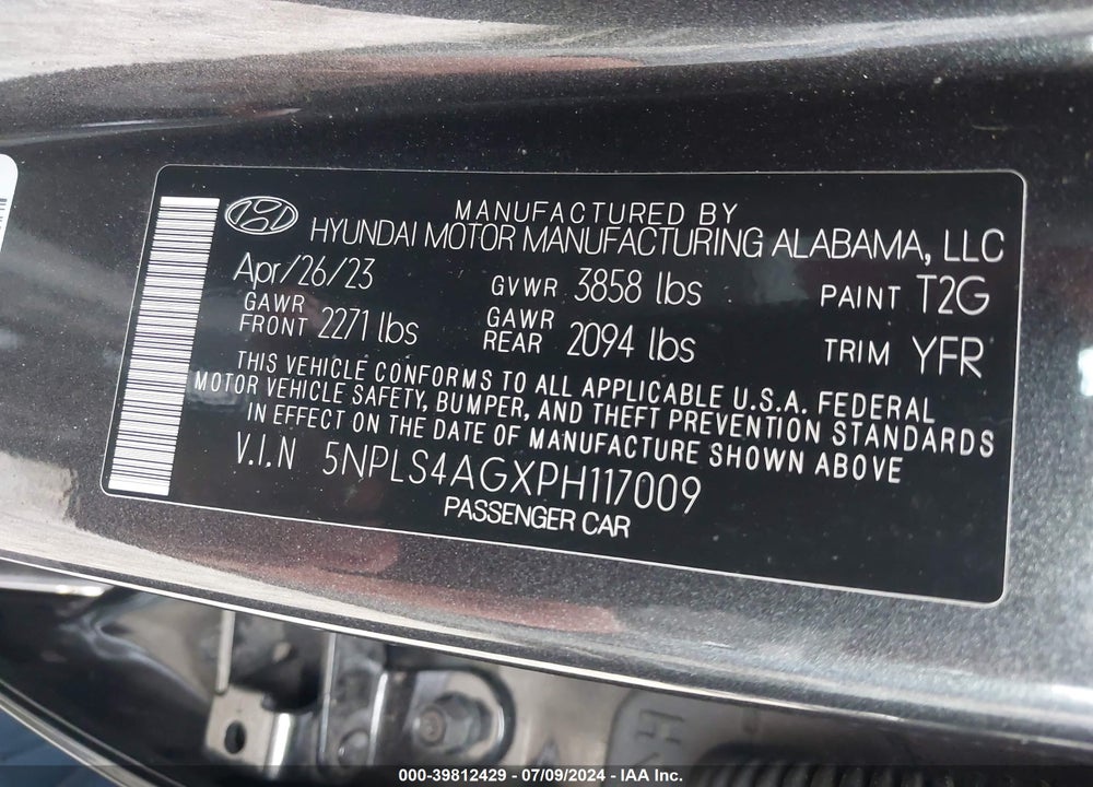 2023 HYUNDAI ELANTRA SEL VIN: 5NPLS4AGXPH117009