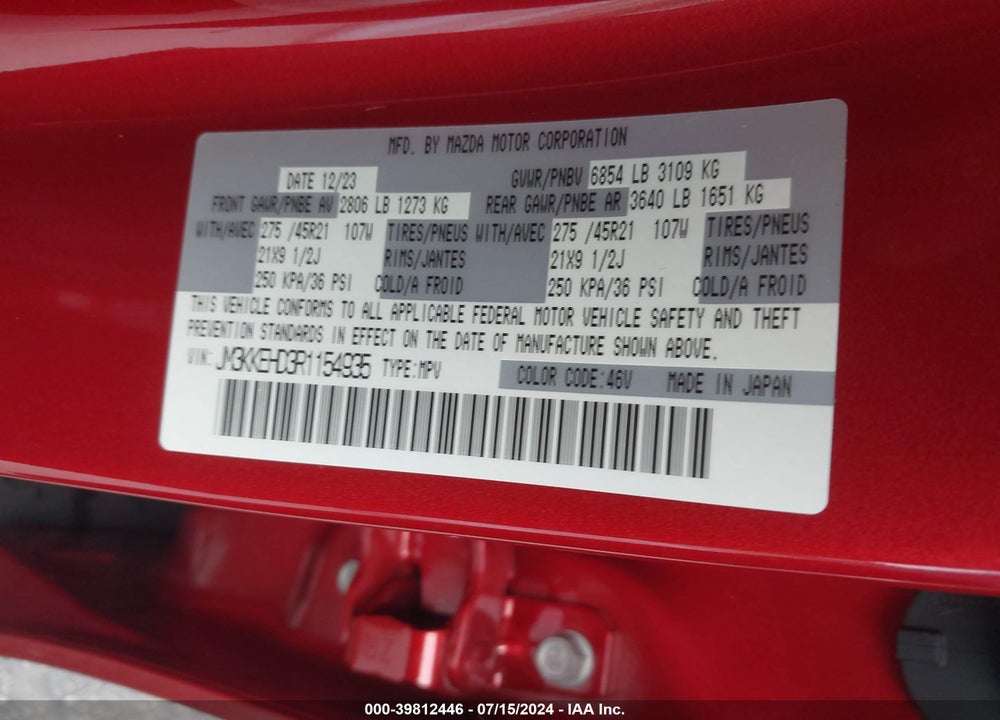 2024 MAZDA CX-90 3.3 TURBO PREMIUM PLUS VIN: JM3KKEHD3R1154935