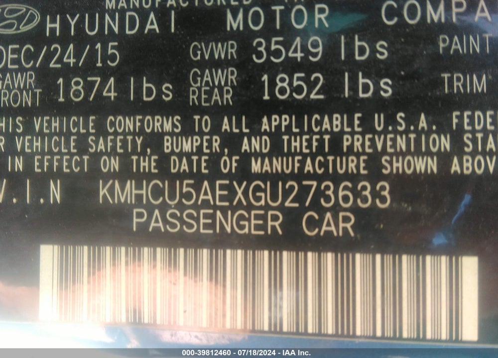 2016 HYUNDAI ACCENT SPORT VIN: KMHCU5AEXGU273633
