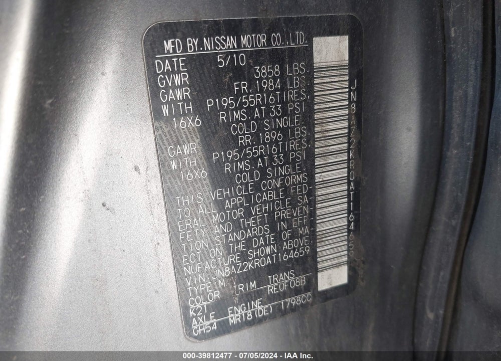2010 NISSAN CUBE 1.8SL VIN: JN8AZ2KR0AT164659