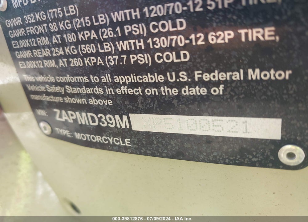2023 VESPA GTS/SEI GIORNI 300 VIN: ZAPMD39MXP5100521