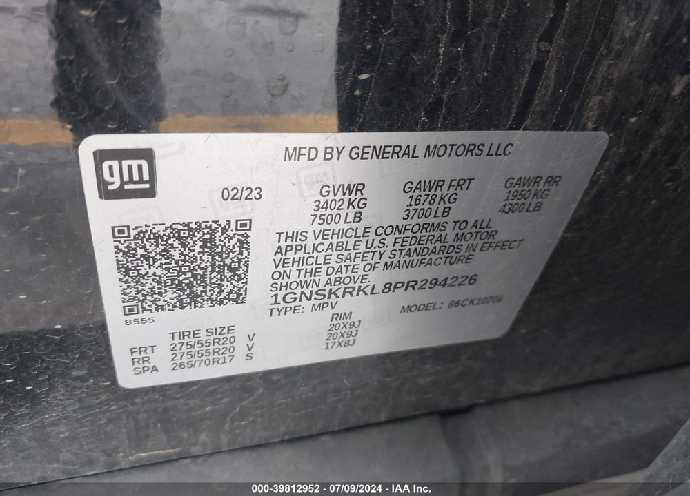 2023 CHEVROLET TAHOE 4WD RST VIN: 1GNSKRKL8PR294226