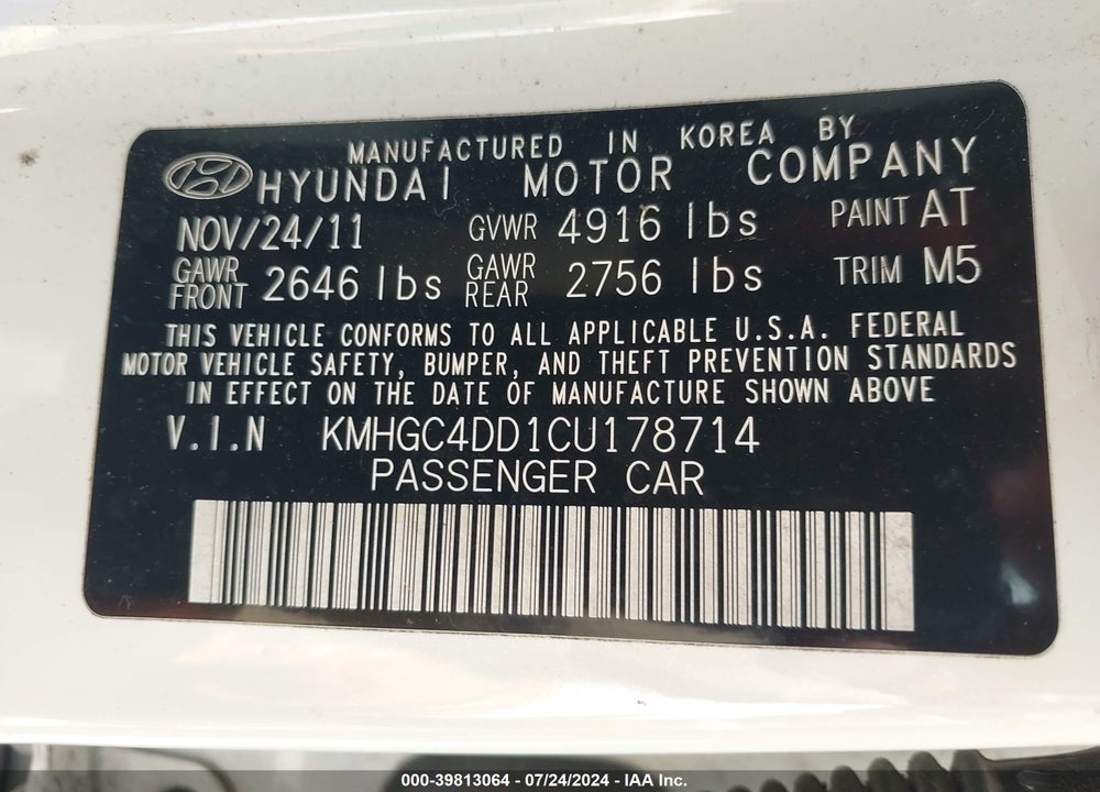 2012 HYUNDAI GENESIS 3.8 VIN: KMHGC4DD1CU178714