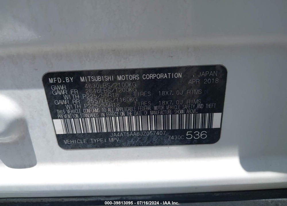 2018 MITSUBISHI ECLIPSE CROSS SE VIN: JA4AT5AA6JZ057407