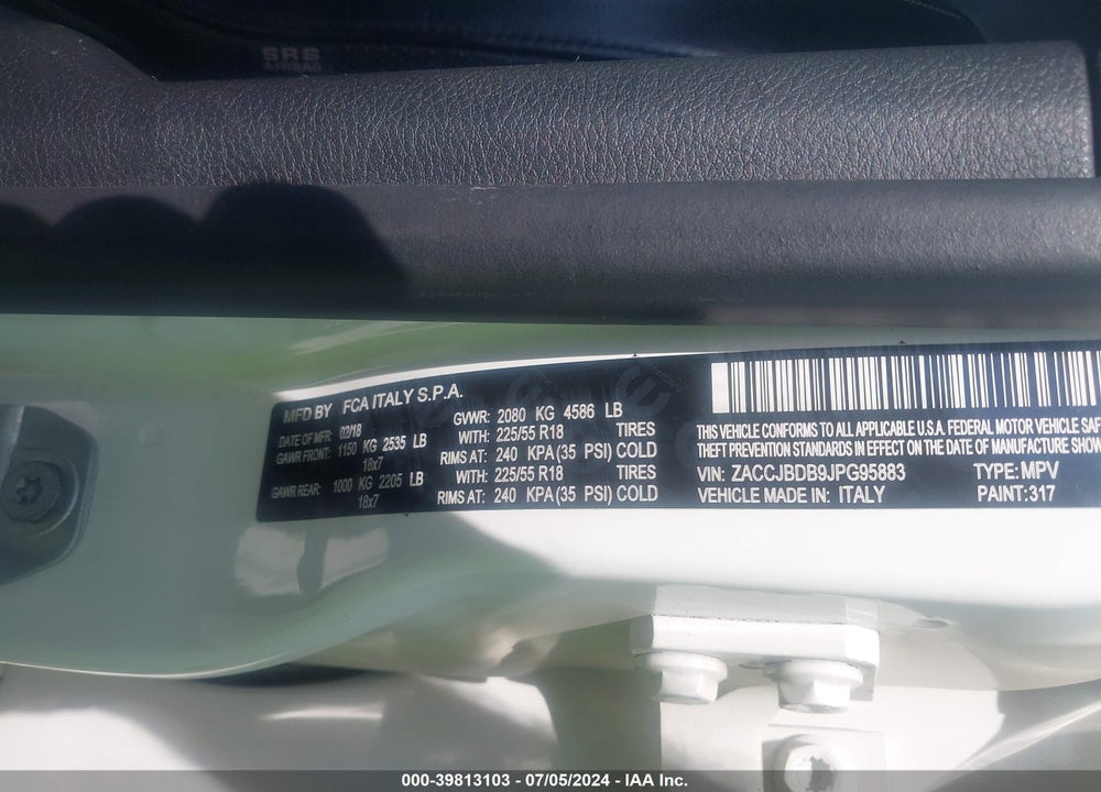2018 JEEP RENEGADE LIMITED 4X4 VIN: ZACCJBDB9JPG95883