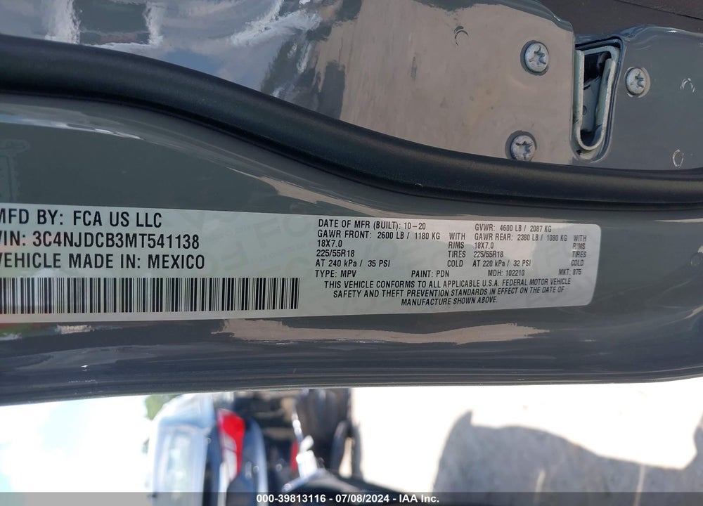 2021 JEEP COMPASS LIMITED 4X4 VIN: 3C4NJDCB3MT541138