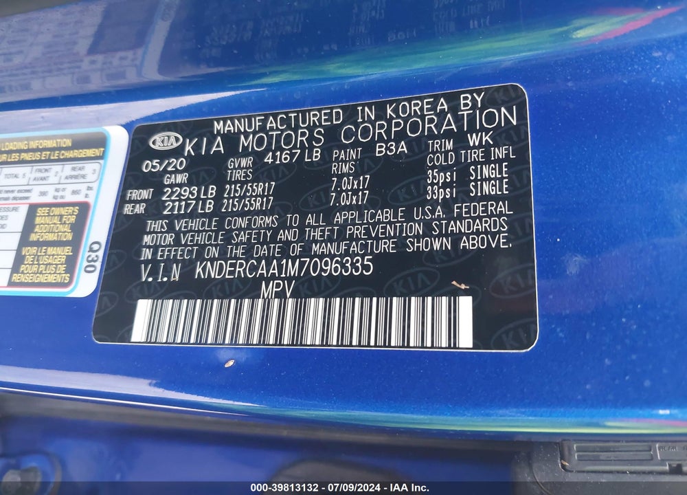 2021 KIA SELTOS EX VIN: KNDERCAA1M7096335