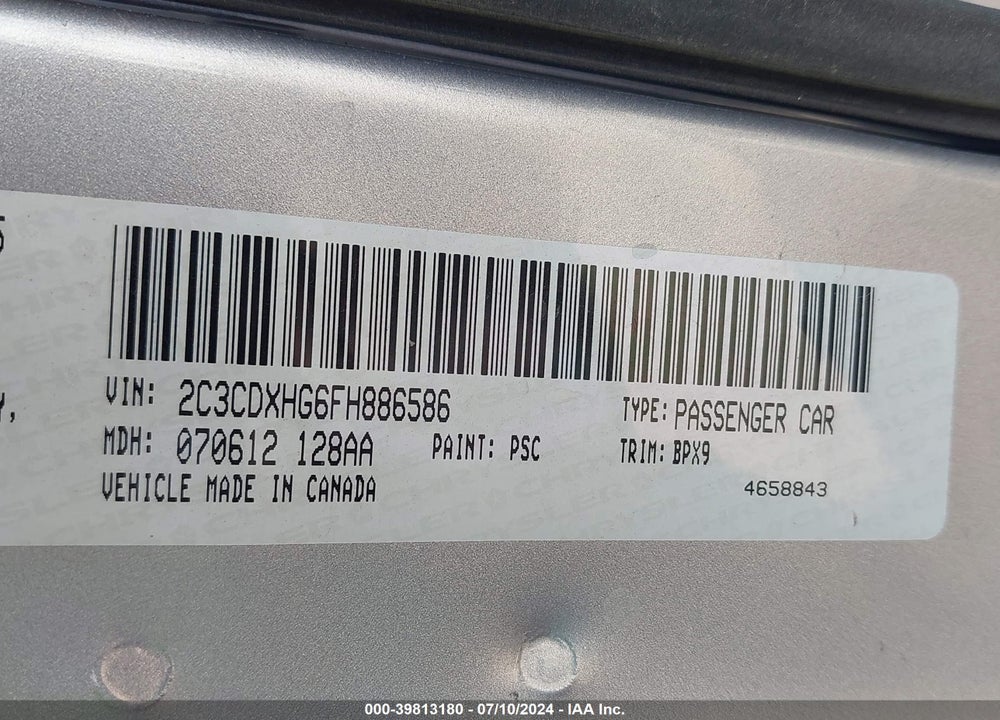 2015 DODGE CHARGER SXT VIN: 2C3CDXHG6FH886586