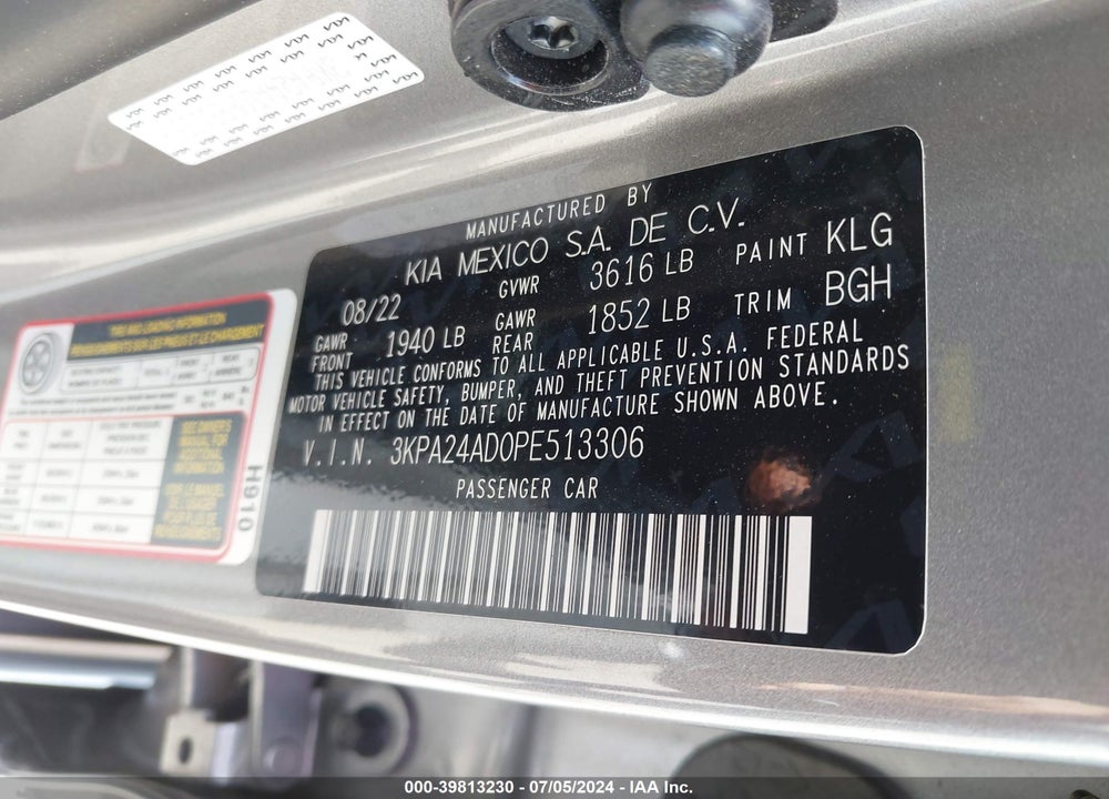 2023 KIA RIO S VIN: 3KPA24AD0PE513306