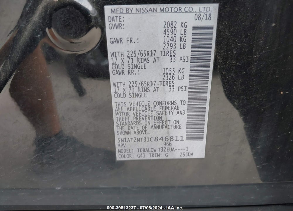 2018 NISSAN ROGUE SV VIN: 5N1AT2MT3JC846811