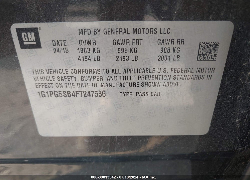 2015 CHEVROLET CRUZE LTZ VIN: 1G1PG5SB4F7247536