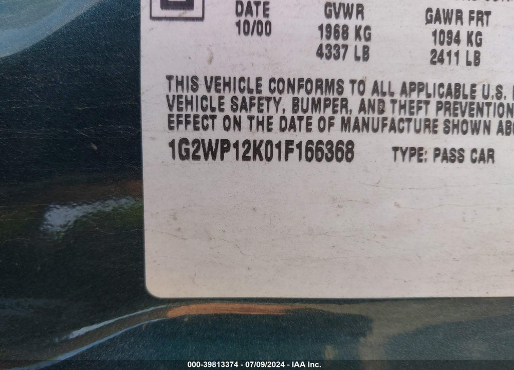 2001 PONTIAC GRAND PRIX GT VIN: 1G2WP12K01F166368