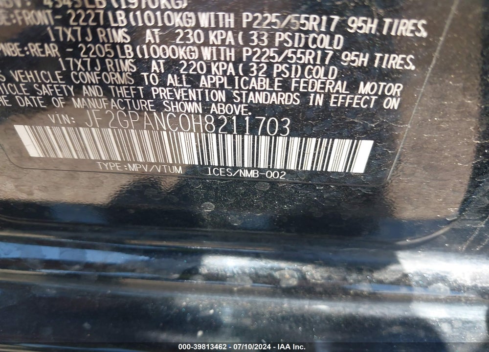 2017 SUBARU CROSSTREK 2.0I LIMITED VIN: JF2GPANC0H8211703