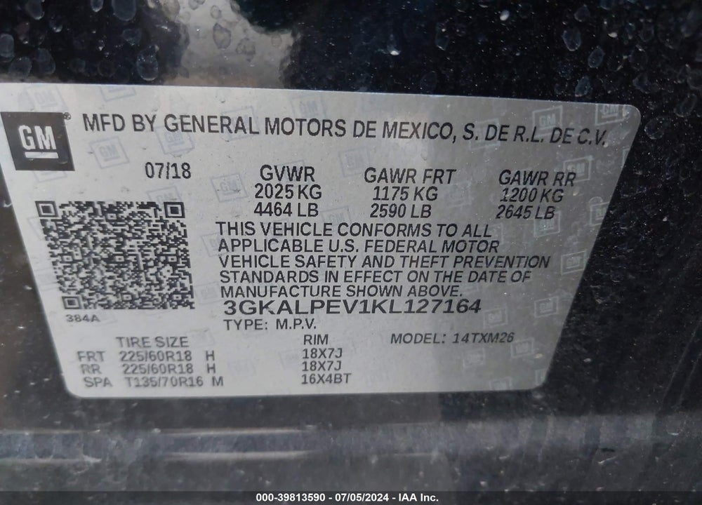 2019 GMC TERRAIN SLT VIN: 3GKALPEV1KL127164