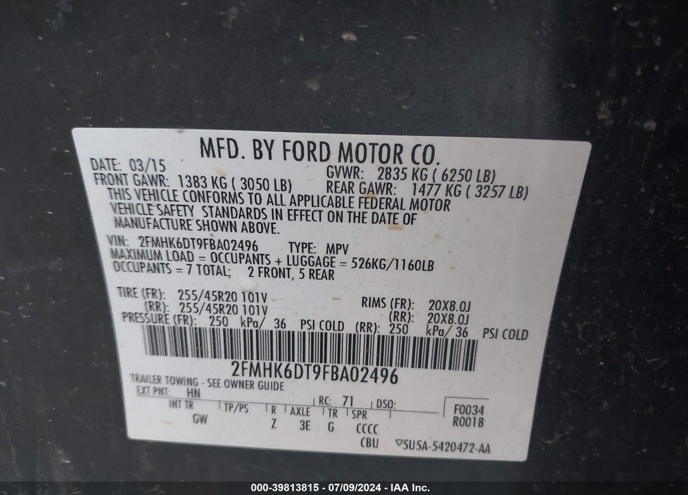 2015 FORD FLEX LIMITED VIN: 2FMHK6DT9FBA02496