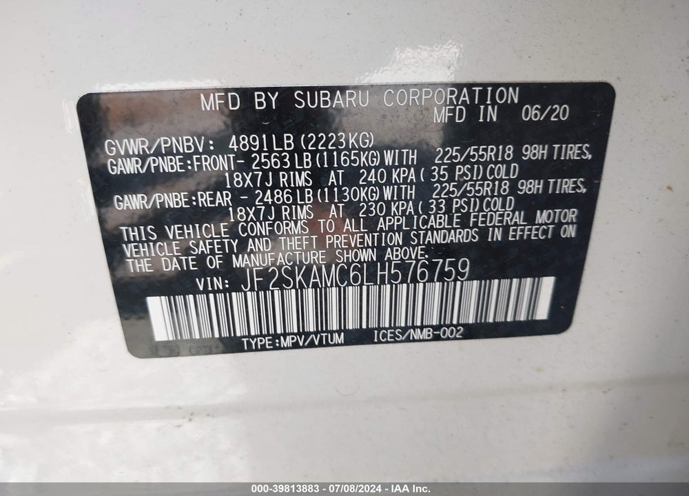 2020 SUBARU FORESTER SPORT VIN: JF2SKAMC6LH576759