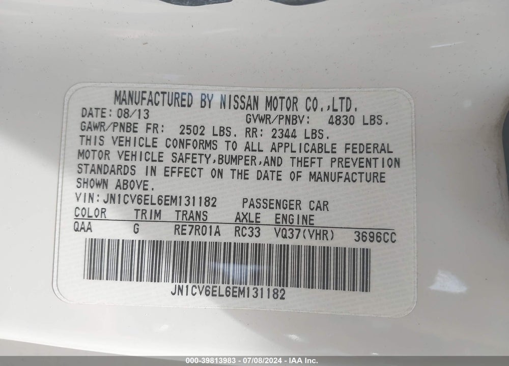 2014 INFINITI Q60 VIN: JN1CV6EL6EM131182