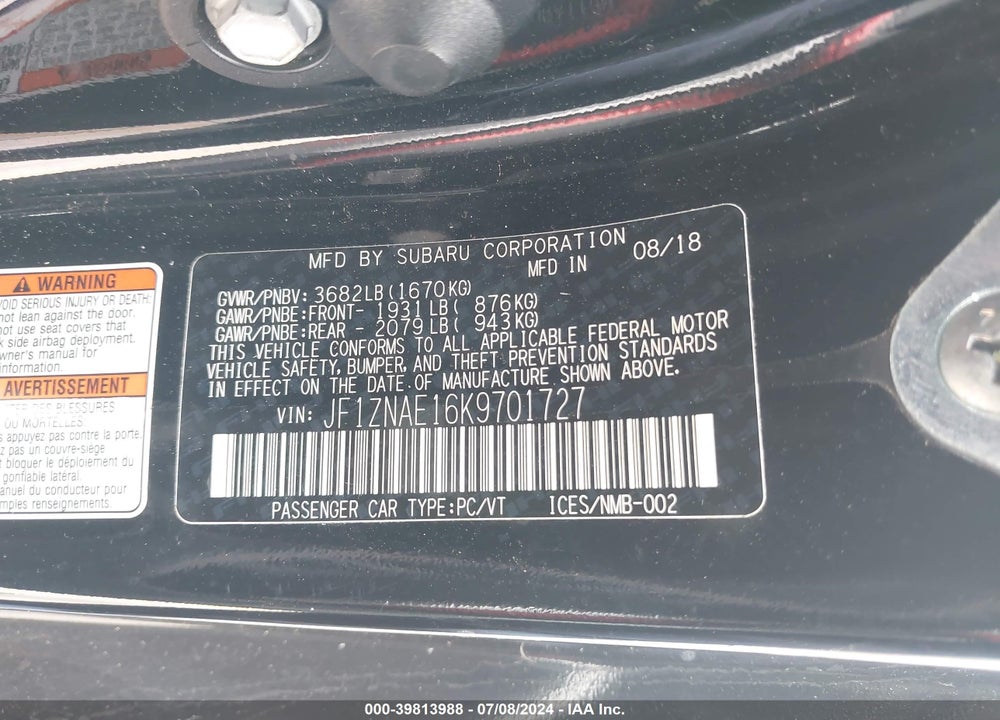 2019 TOYOTA 86 VIN: JF1ZNAE16K9701727